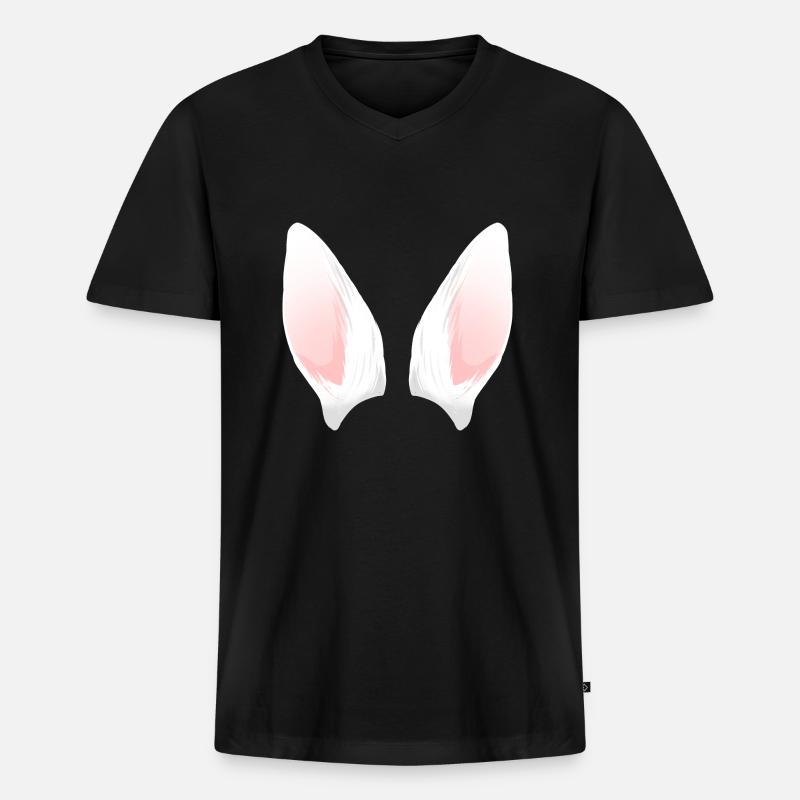 Weiße Hasenohren Hasenlöffel - Männer Premium Bio T-Shirt mit V-Ausschnitt - Schwarz