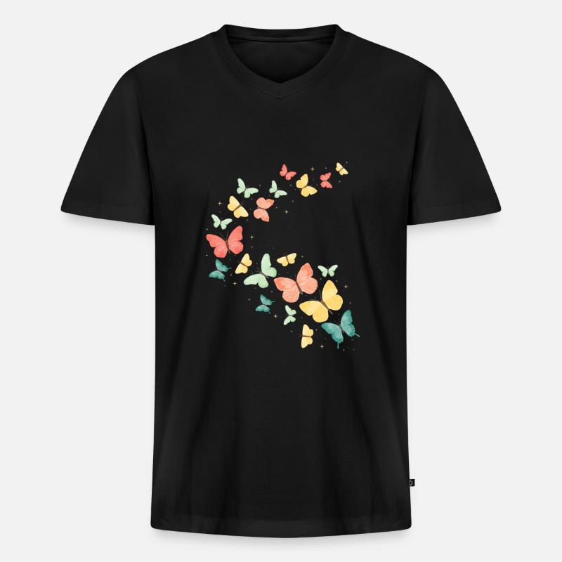 Bunter Schmetterling Schmetterlinge - Männer Premium Bio T-Shirt mit V-Ausschnitt - Schwarz