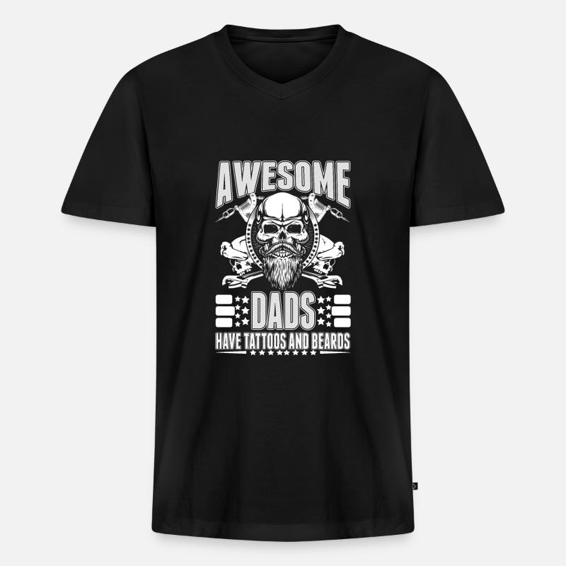 Papa Tattoo Bart Schnurrbart Vater - Männer Premium Bio T-Shirt mit V-Ausschnitt - Schwarz