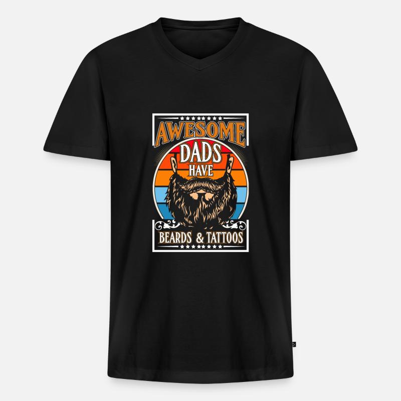 Papa Tattoo Bart Schnurrbart Vater - Männer Premium Bio T-Shirt mit V-Ausschnitt - Schwarz