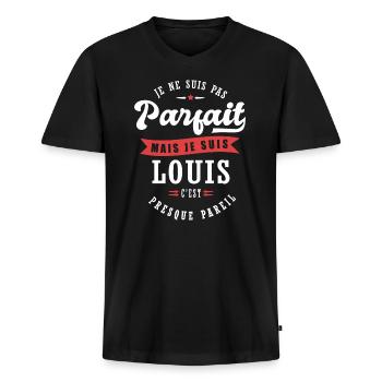 Louis Parfait Cadeau prenom louis - T-shirt encolure en V Premium bio Homme - noir - Devant - Nico (187cm)