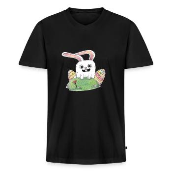 Ostern ist hier! Schönes Geschenk Cool für Kinder - Männer Premium Bio T-Shirt mit V-Ausschnitt - Schwarz - Vorne - Nico (187cm)