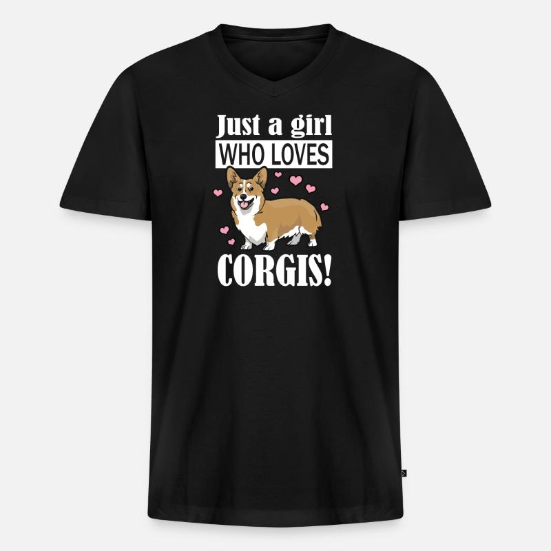 Corgi - Männer Premium Bio T-Shirt mit V-Ausschnitt - Schwarz