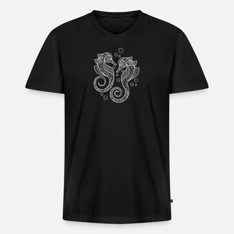 Seepferdchen - Männer Premium Bio T-Shirt mit V-Ausschnitt - Schwarz