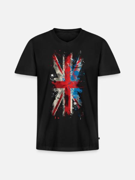 Grunge Union Jack - Männer Premium Bio T-Shirt mit V-Ausschnitt - Schwarz