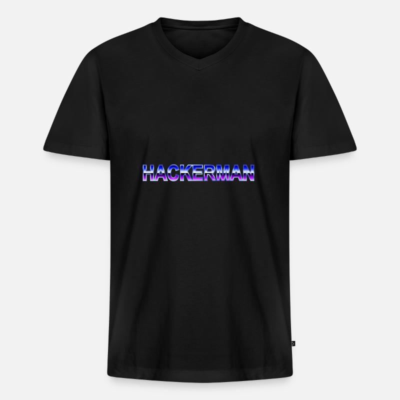 Hackerman - Männer Premium Bio T-Shirt mit V-Ausschnitt - Schwarz