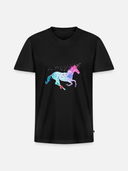 Einhorn mit Glitzer - Männer Premium Bio T-Shirt mit V-Ausschnitt - Schwarz