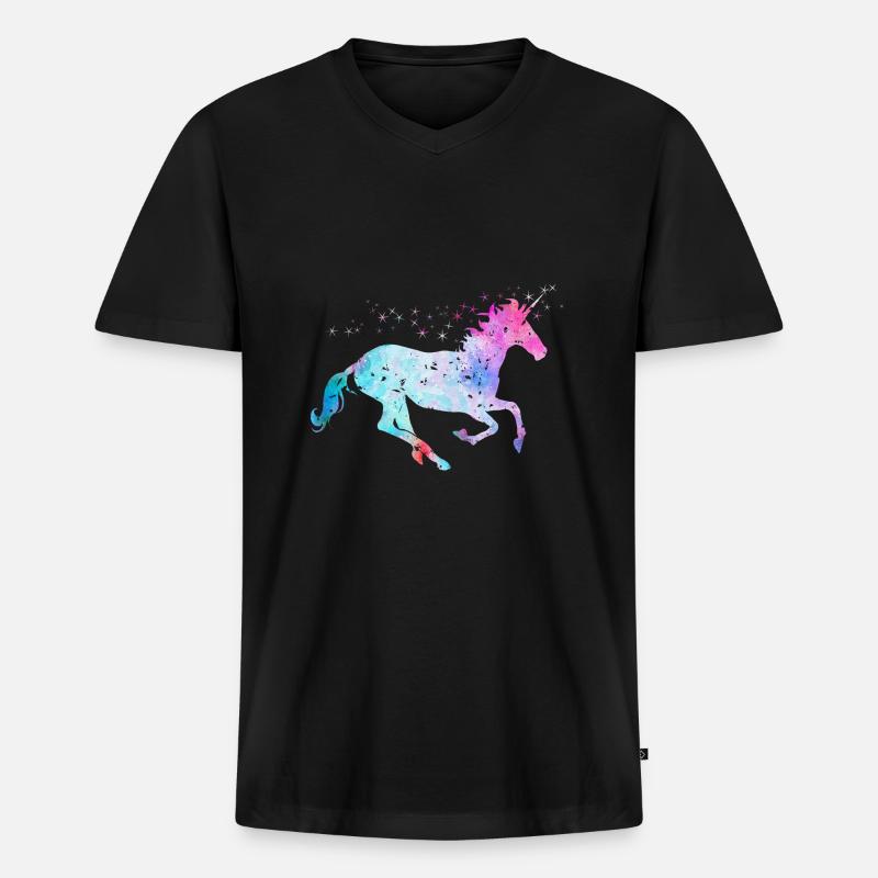 Einhorn mit Glitzer - Männer Premium Bio T-Shirt mit V-Ausschnitt - Schwarz