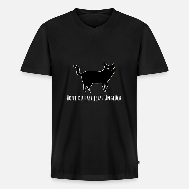 Schwarze Katze mit Unglück - Männer Premium Bio T-Shirt mit V-Ausschnitt - Schwarz