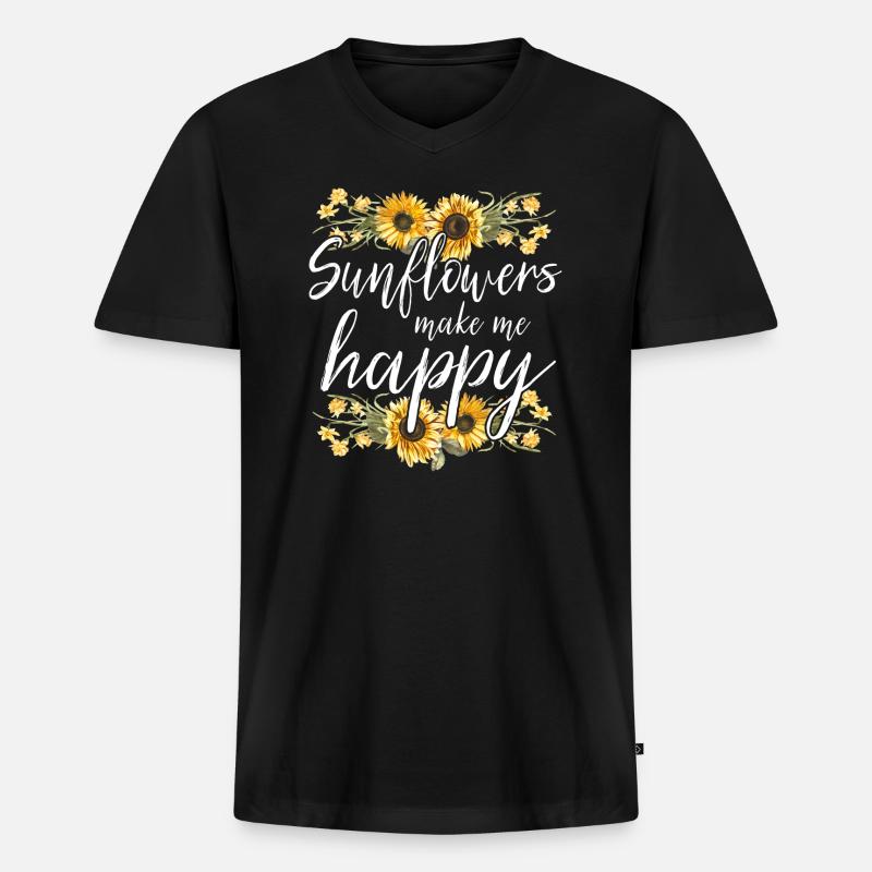 Sonnenblume Glücklich Geschenk - Männer Premium Bio T-Shirt mit V-Ausschnitt - Schwarz