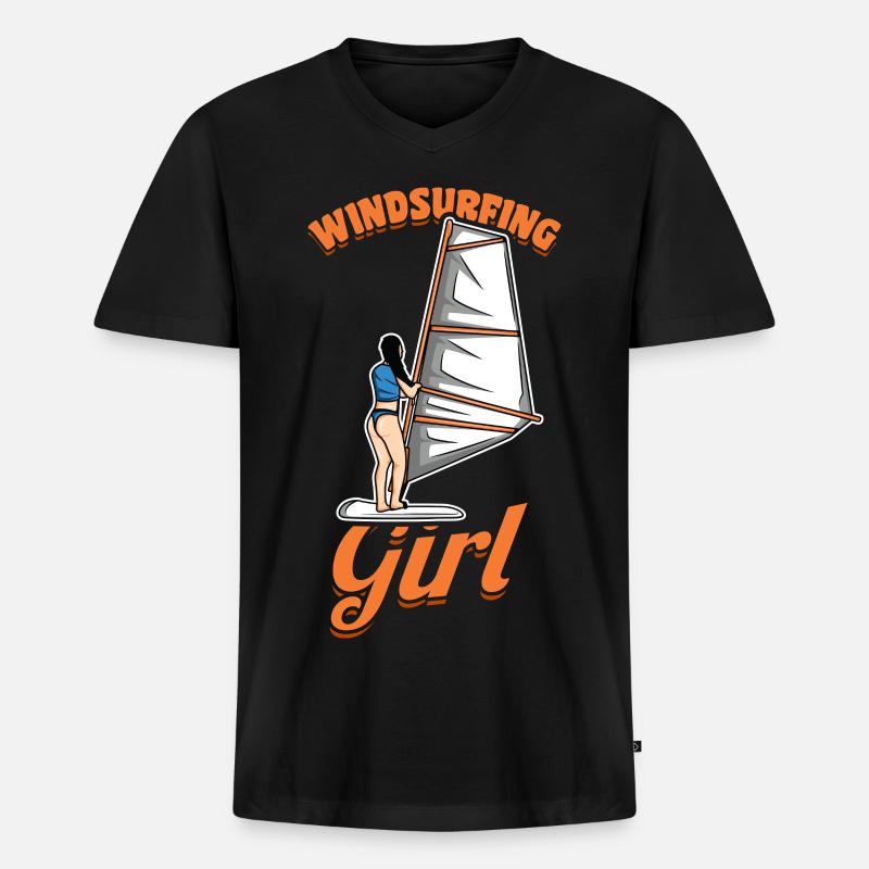 Mädchen Windsurferin - Männer Premium Bio T-Shirt mit V-Ausschnitt - Schwarz