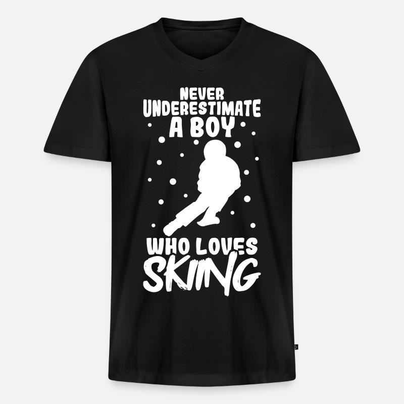 Ski fahrender Junge - Männer Premium Bio T-Shirt mit V-Ausschnitt - Schwarz