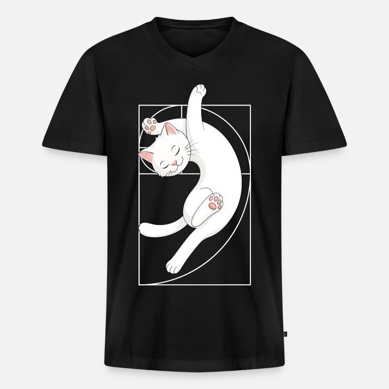 Fibonacci-Spirale Katze - Männer Premium Bio T-Shirt mit V-Ausschnitt - Schwarz