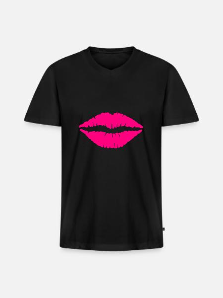 Lèvres kissing lèvres rose - T-shirt encolure en V Premium bio Homme - noir
