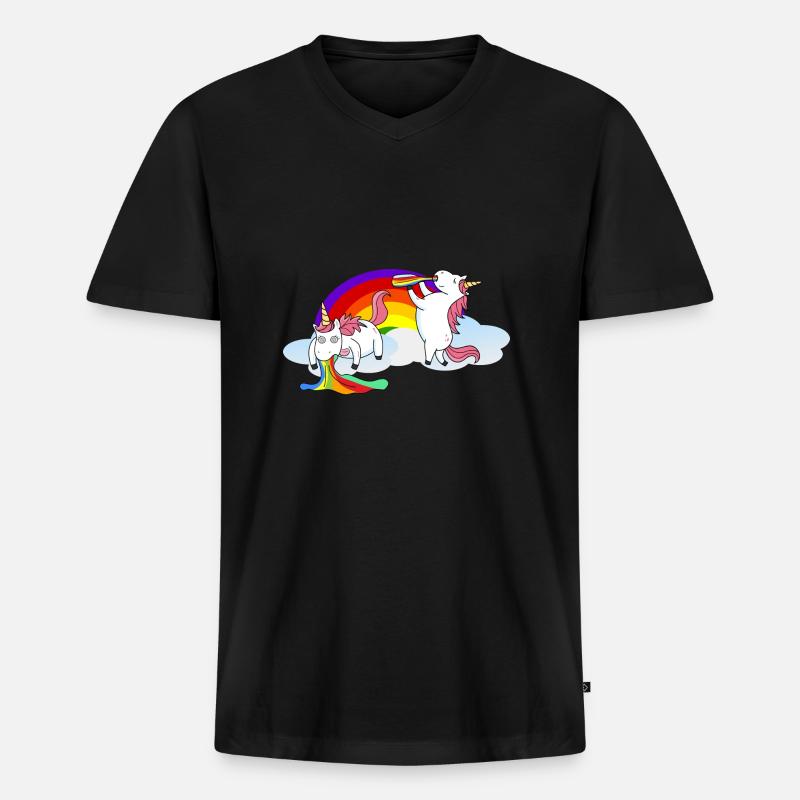 Saufendes Kotzendes Einhorn - Männer Premium Bio T-Shirt mit V-Ausschnitt - Schwarz