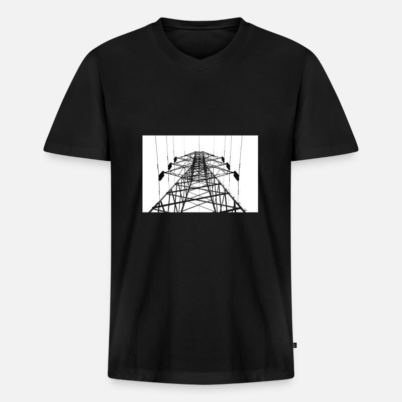 Strommast Graustufen - Männer Premium Bio T-Shirt mit V-Ausschnitt - Schwarz