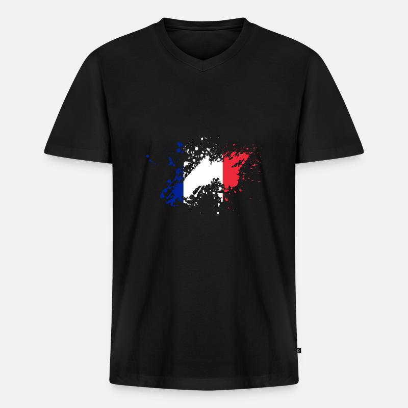Frankreich Flagge Klecks - Männer Premium Bio T-Shirt mit V-Ausschnitt - Schwarz