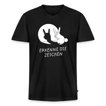 Erkenne Die Zeichen - Hase Rock Schattenfigur - Männer Premium Bio T-Shirt mit V-Ausschnitt - Schwarz - Vorne - Nico (187cm)