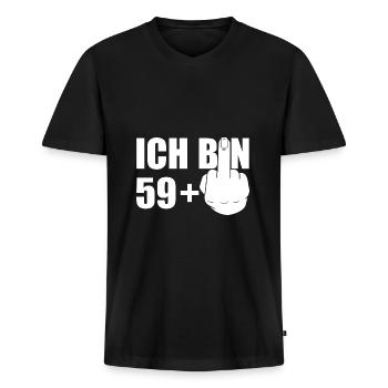 ICH BIN 59+ FOREVER 59 Ü60 GEBURTSTAG - Männer Premium Bio T-Shirt mit V-Ausschnitt - Schwarz - Vorne - Nico (187cm)