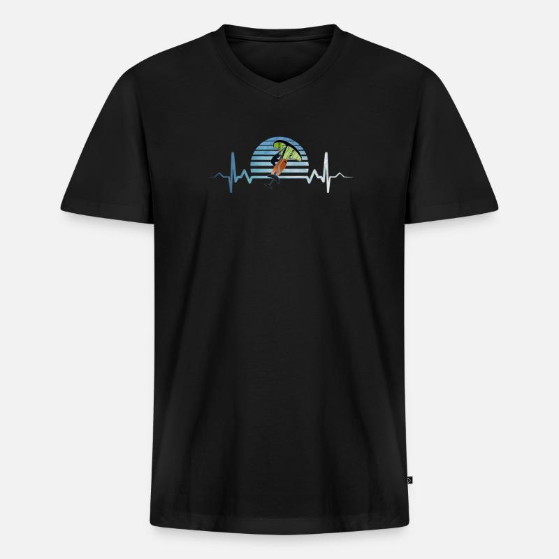 Wing Foiling Herzschlag EKG - Männer Premium Bio T-Shirt mit V-Ausschnitt - Schwarz