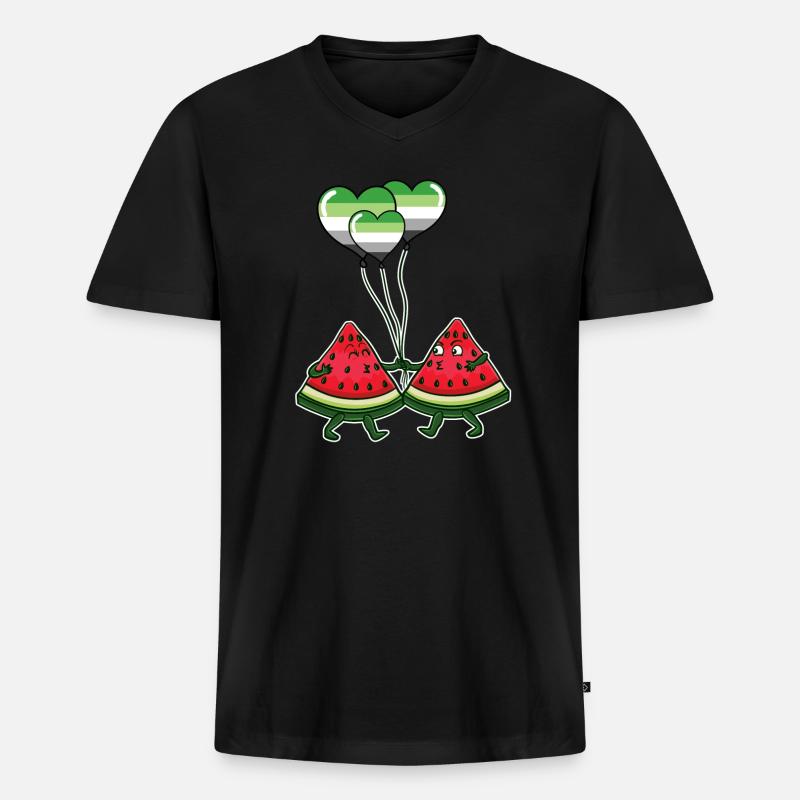 Pärchen Wassermelone Aromantic Pride - Männer Premium Bio T-Shirt mit V-Ausschnitt - Schwarz