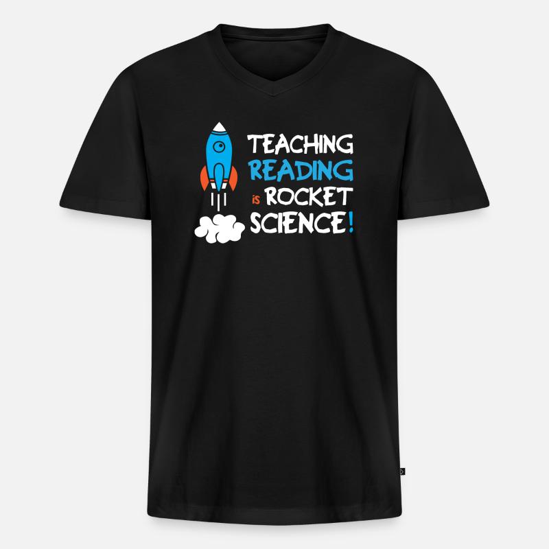 Teaching Reading Is Rocket Science - Männer Premium Bio T-Shirt mit V-Ausschnitt - Schwarz