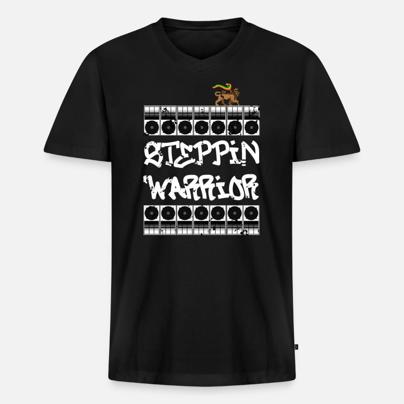 Steppin Warrior - Männer Premium Bio T-Shirt mit V-Ausschnitt - Schwarz