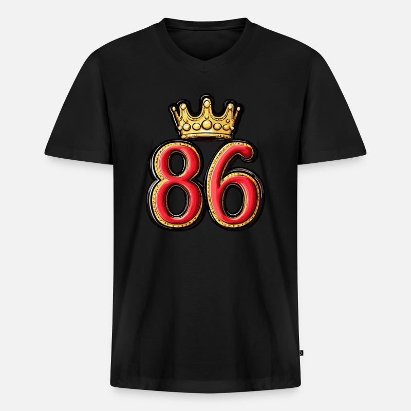 86 Zahl Krone - Männer Premium Bio T-Shirt mit V-Ausschnitt - Schwarz