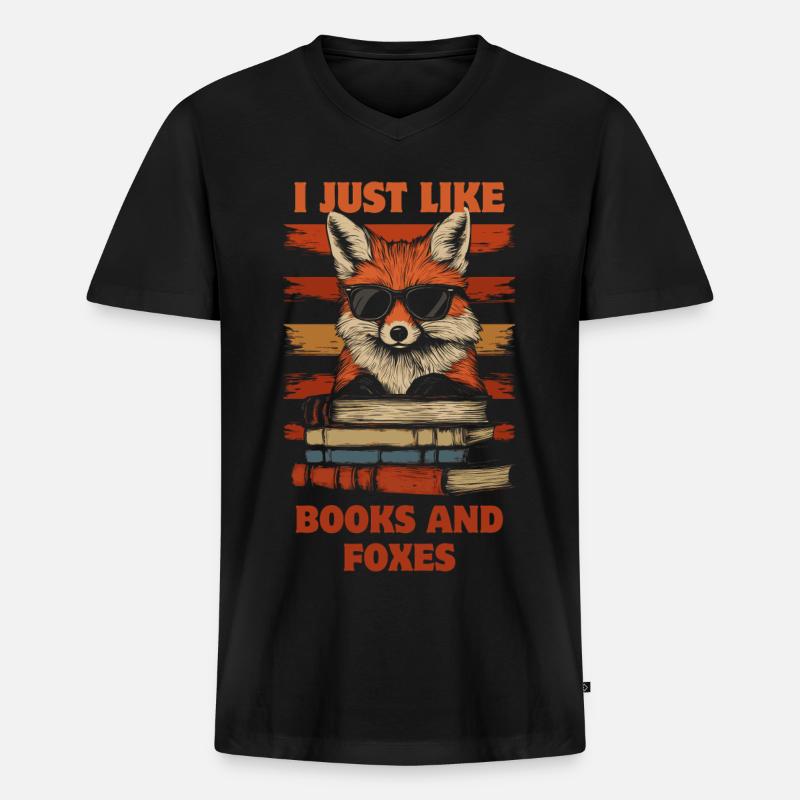 Fuchs mit Sonnenbrille und Bücher - Männer Premium Bio T-Shirt mit V-Ausschnitt - Schwarz