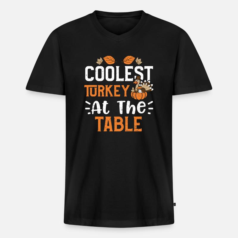 Coolest Turkey At The Table - Männer Premium Bio T-Shirt mit V-Ausschnitt - Schwarz