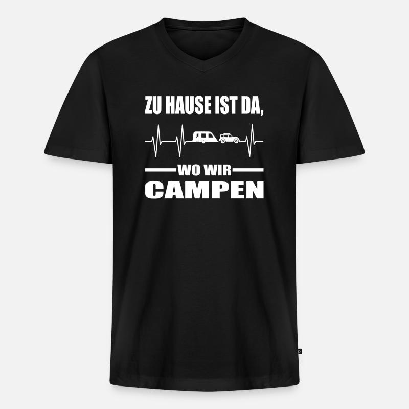 Camping - Männer Premium Bio T-Shirt mit V-Ausschnitt - Schwarz