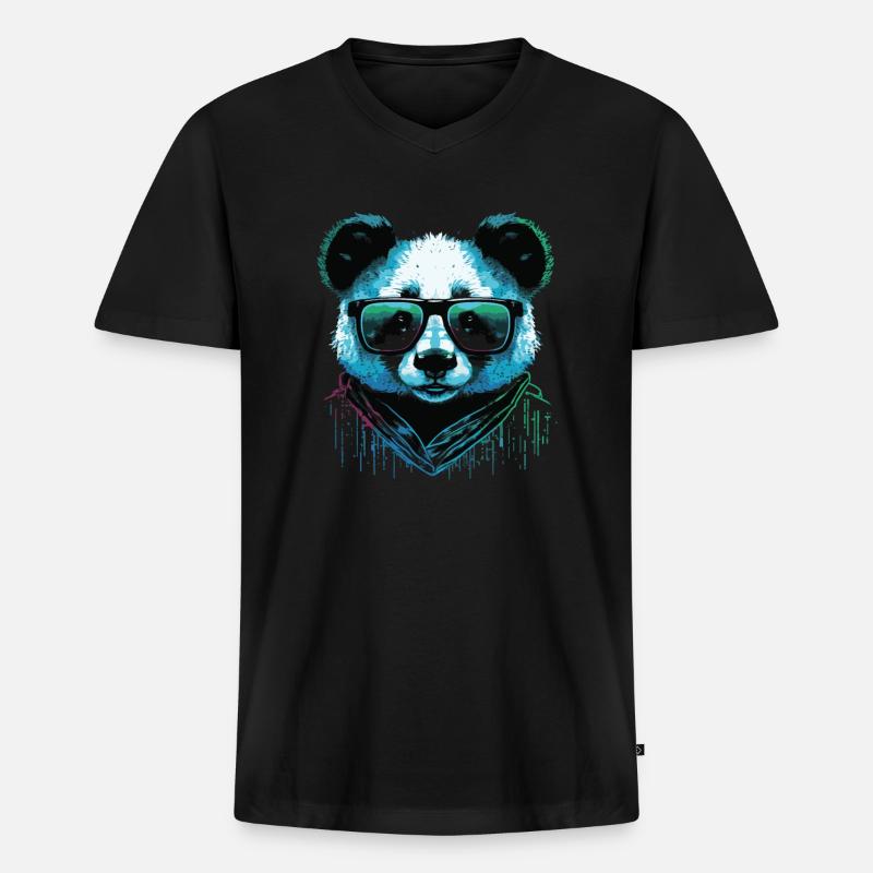 Cool Panda - Männer Premium Bio T-Shirt mit V-Ausschnitt - Schwarz
