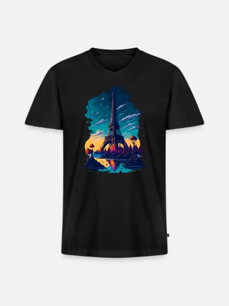 Abstract Tower of Paris - Men's Premium Organic T-shirt with V-neck - black