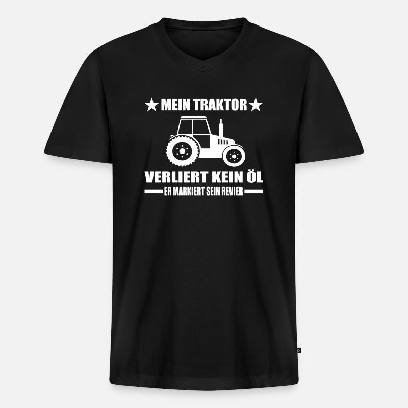 Traktor - Männer Premium Bio T-Shirt mit V-Ausschnitt - Schwarz