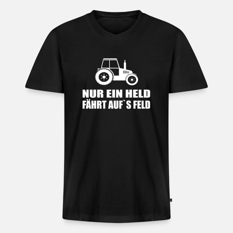 Traktor - Männer Premium Bio T-Shirt mit V-Ausschnitt - Schwarz