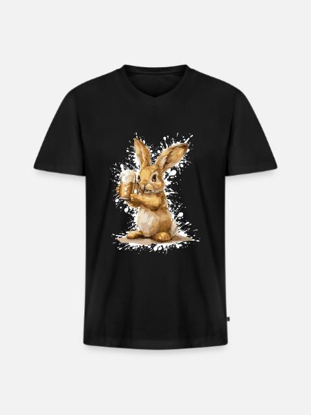Hase Bier Lustig - Männer Premium Bio T-Shirt mit V-Ausschnitt - Schwarz