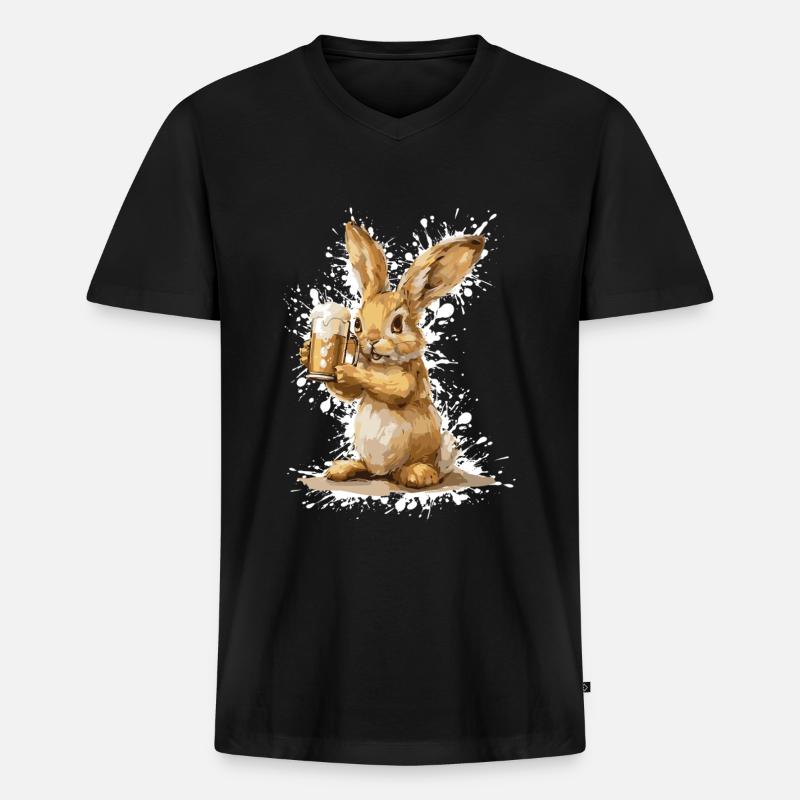 Hase Bier Lustig - Männer Premium Bio T-Shirt mit V-Ausschnitt - Schwarz