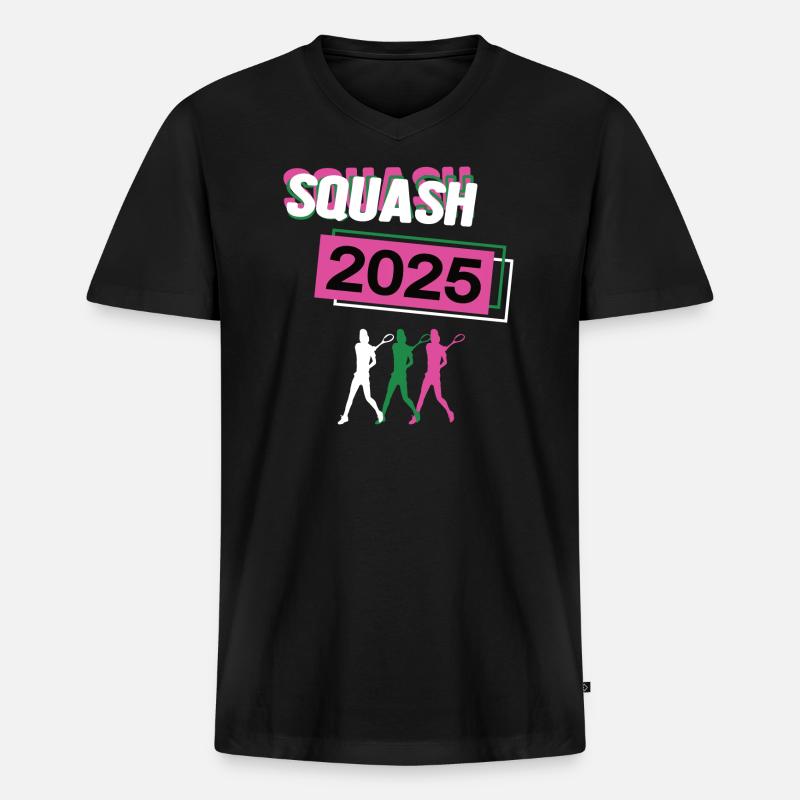 Squash 2025 Squasherin Squashspielerin Squasher - Männer Premium Bio T-Shirt mit V-Ausschnitt - Schwarz