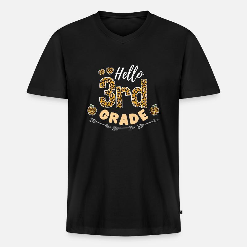 Hello 3rd Grade Leopard-Lehrer - Männer Premium Bio T-Shirt mit V-Ausschnitt - Schwarz