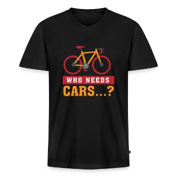 Qui a besoin de voitures ? Un vélo de mobilité - T-shirt encolure en V Premium bio Homme - noir - Devant - Nico (187cm)