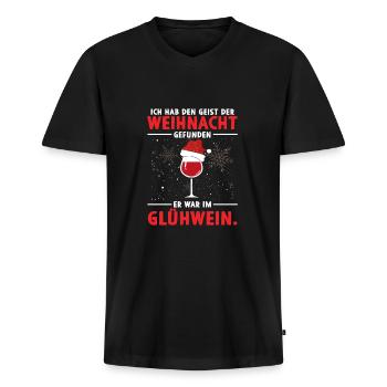 Geist der Weihnacht gefunden er war im Glühwein - Männer Premium Bio T-Shirt mit V-Ausschnitt - Schwarz - Vorne - Nico (187cm)