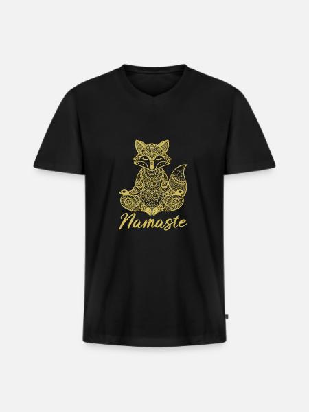 Namaste Fuchs Mandala Yoga Meditation - Männer Premium Bio T-Shirt mit V-Ausschnitt - Schwarz