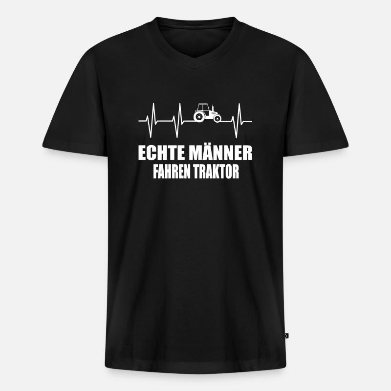 Traktor - Männer Premium Bio T-Shirt mit V-Ausschnitt - Schwarz