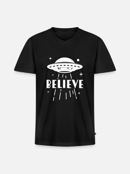 Believe UFO - Men's Premium Organic T-shirt with V-neck - black