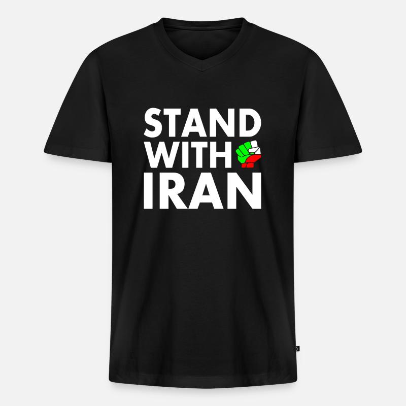 Stand with iran - Männer Premium Bio T-Shirt mit V-Ausschnitt - Schwarz