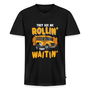 Bus Occupation Work Transport - Men's Premium Organic T-shirt with V-neck - black - Front - Nico (187cm)