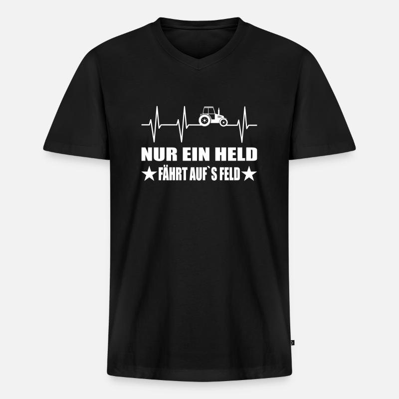 Traktor - Männer Premium Bio T-Shirt mit V-Ausschnitt - Schwarz