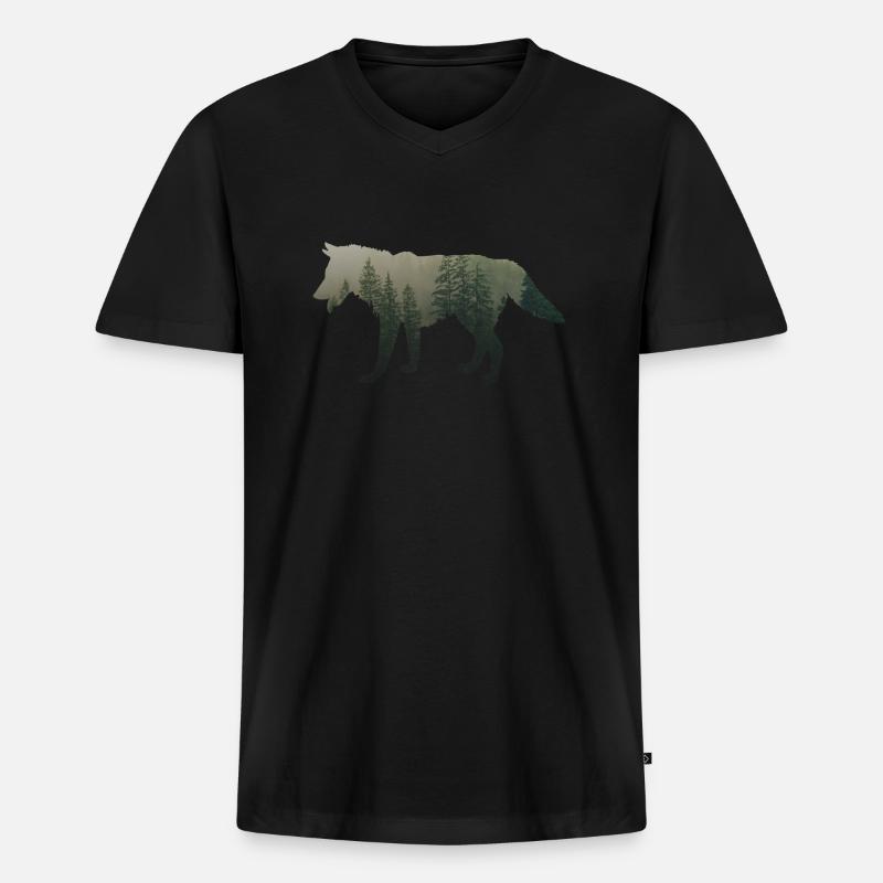 Eis Wolf - Männer Premium Bio T-Shirt mit V-Ausschnitt - Schwarz