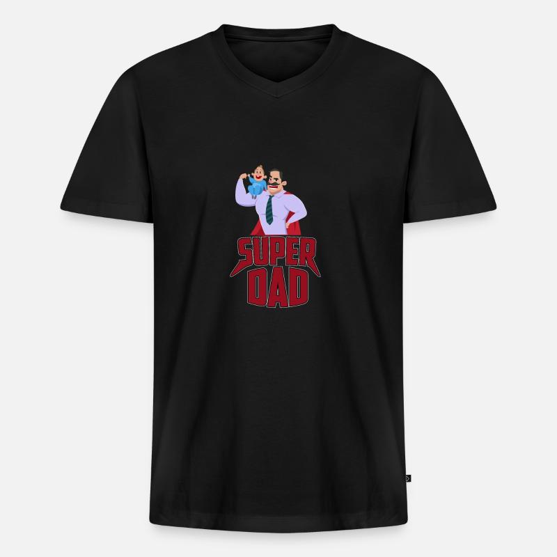 SUPER DAD - Männer Premium Bio T-Shirt mit V-Ausschnitt - Schwarz