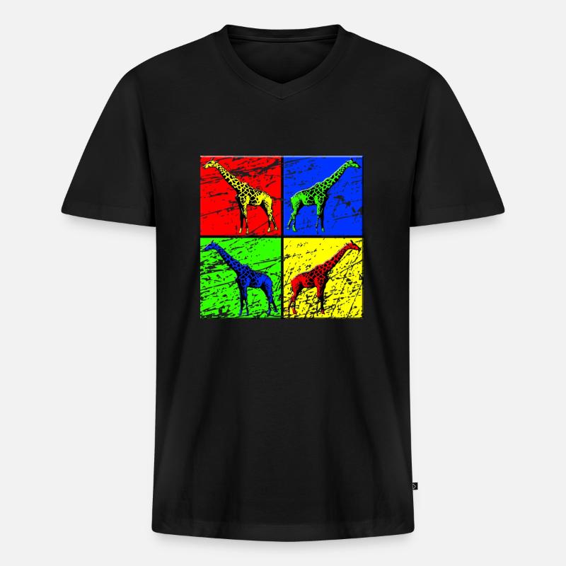 Giraffe - Männer Premium Bio T-Shirt mit V-Ausschnitt - Schwarz